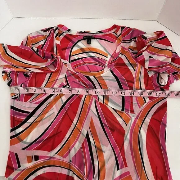 Madison Fashion Top Sz L Geo Print Multicolor Long Sleeves Round Neck Shirt New - Picture 5 of 14